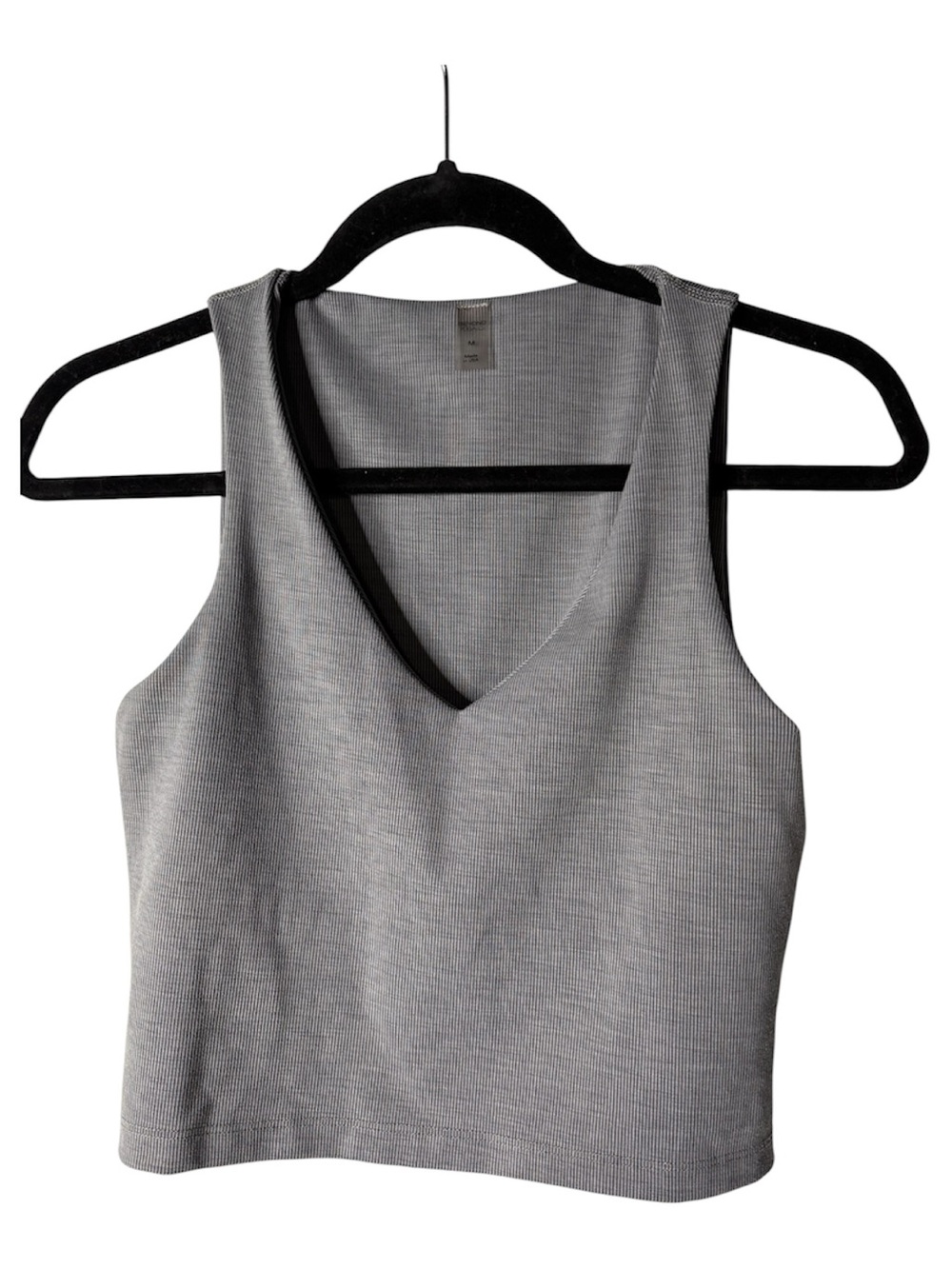 Women's Beyond Yoga Gray Ribbed V-Neck Tank Top